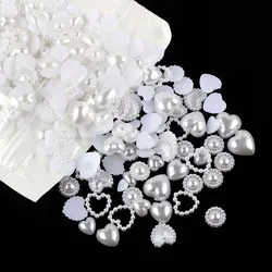 460pcs Random Size Heart ABS Pearl Flatback Beads For Sewing Shoes Scrapbook Nail Decoration  H0612