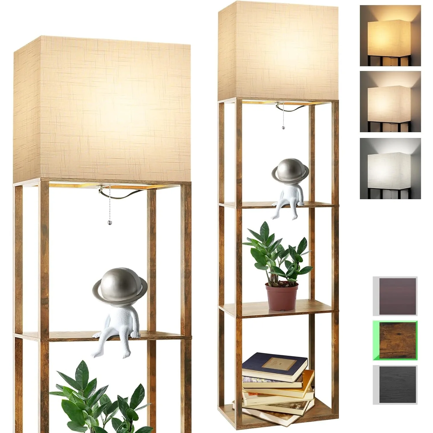 

Floor Lamp with Shelves, Modern Shelf Floor Lamp with 15W 3CCT LED Bulb and Memory Function, Wide Shelf Lamp for Display Storage