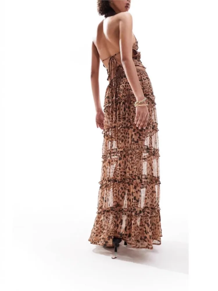 

2025 Sexy 2 Pieces Set For Woman Two Piece Outfits New In Matching Sets Leopard Print Fungus Side Sleeveless Skirt Backless Silm