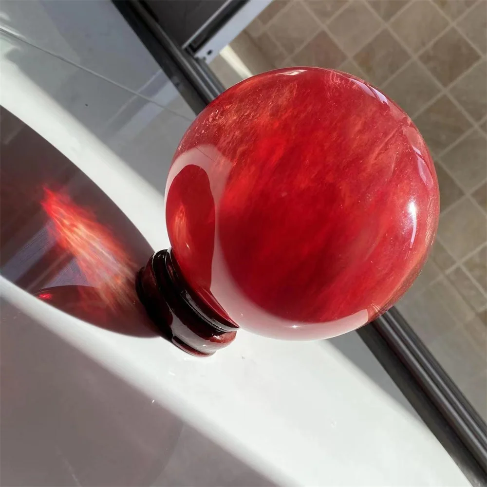 Beautiful Red Stone Quartz Ball,Red High Temperature Smelting Crystal Ball,Mineral Reiki Healing Stone,Magic Divination Degaussi view 2
