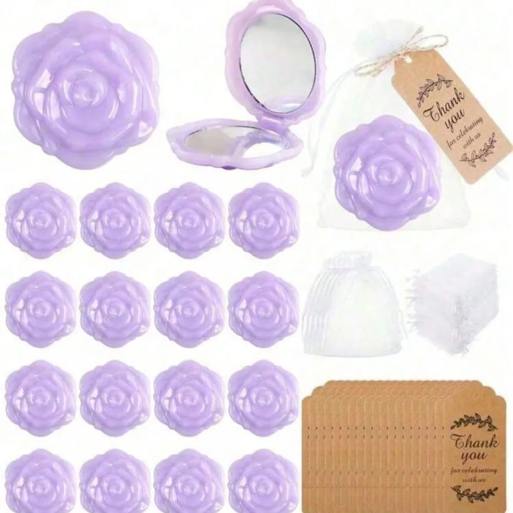 6/16 sets de espejos compactos con forma de rosa y tarjetas de agradecimiento con bolsas de regalo para recuerdos de boda, despedida de soltera, regalos para damas de honor