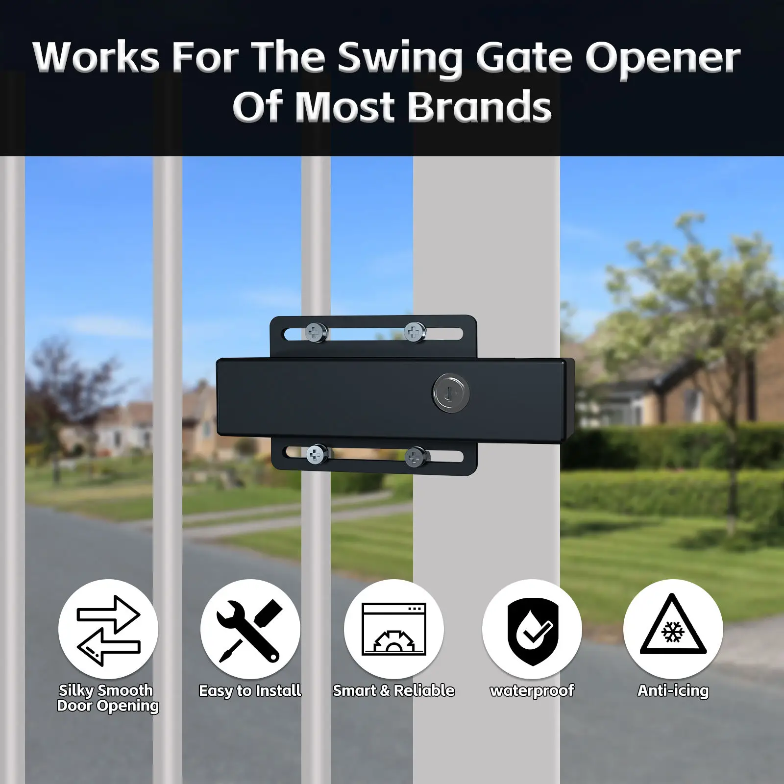 DC 12V/24V Automatic Electric Gate Lock Drop Bolt, Waterproof Security Lock for Swing Gate Opener, with Manual Key Release