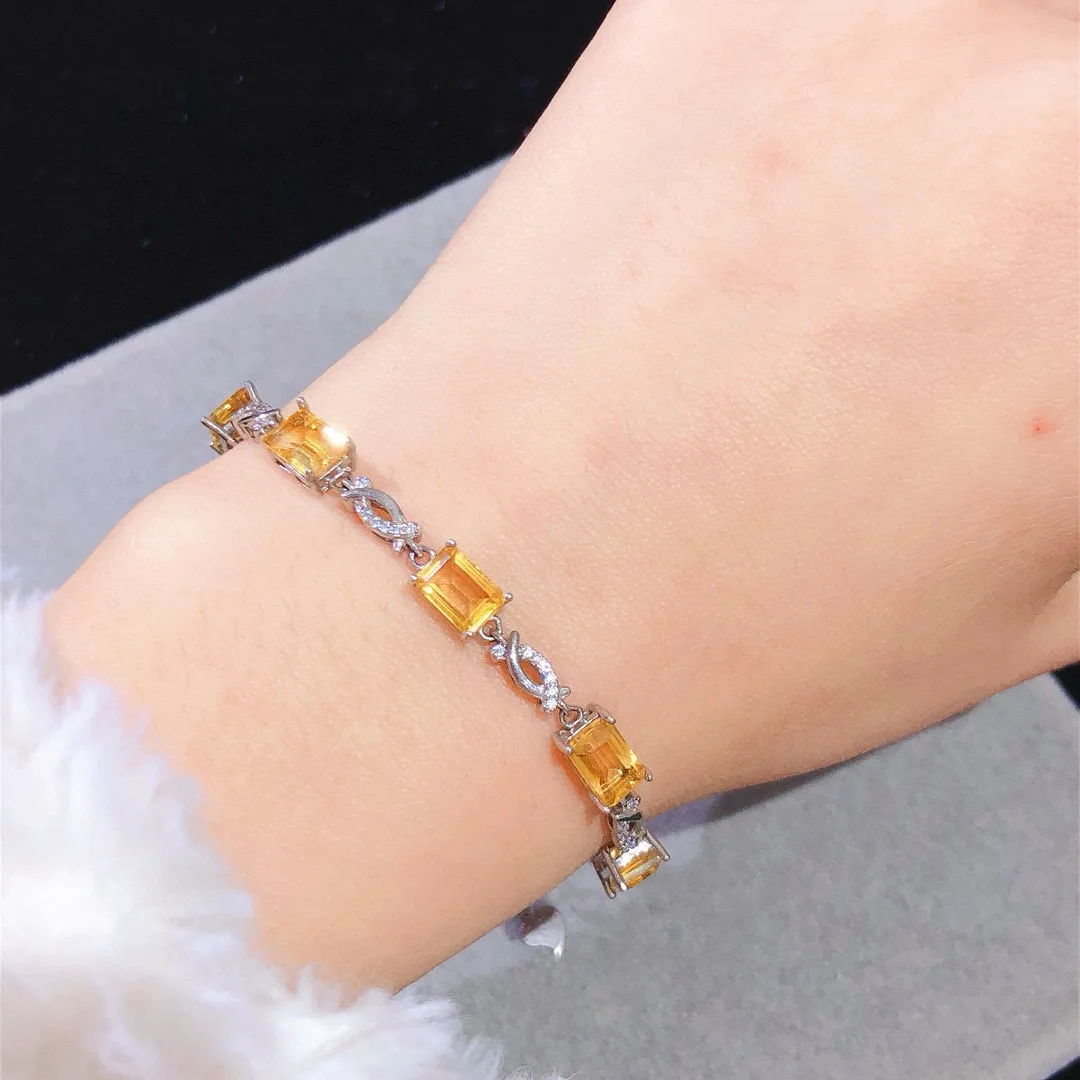 

Браслет из стерлингового серебра 925 пробы с цитрином, 5x7 мм, натуральный драгоценный камень для очистки глаз, украшения для привлечения богатства