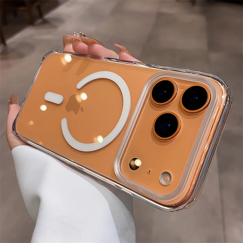 

Luxury Transparent for Magsafe Wireless Charge Case For iPhone 17Air 17 16 17Pro Max Touch Camera Button Clear Shockproof Cover