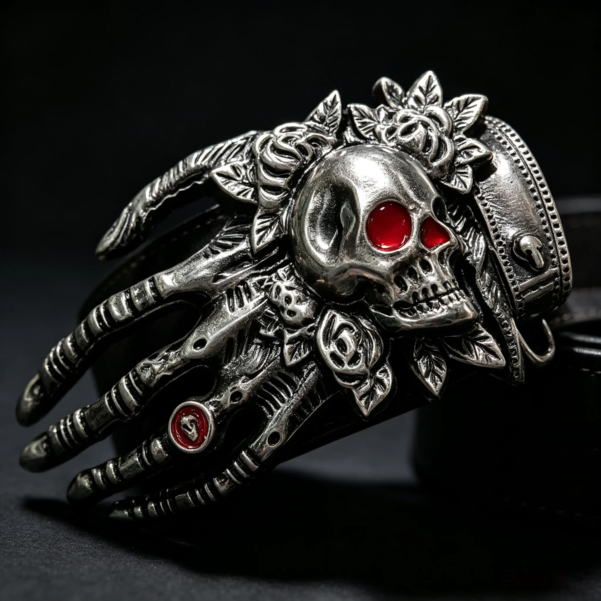 1Pcs Gothic Skull Skeleton Hand Rose Alloy Belt Buckle Replacement (Only Buckle No Strap), Men Buckle Matches Jeans Punk Pants L