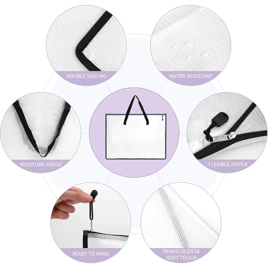 EOOUT 2 حزمة 18.5x24.8 بوصة حافظة محفظة فنية مجلد محفظة للعمل الفني حقيبة تخزين الملصقات مع سحاب ومقبض شبكة F