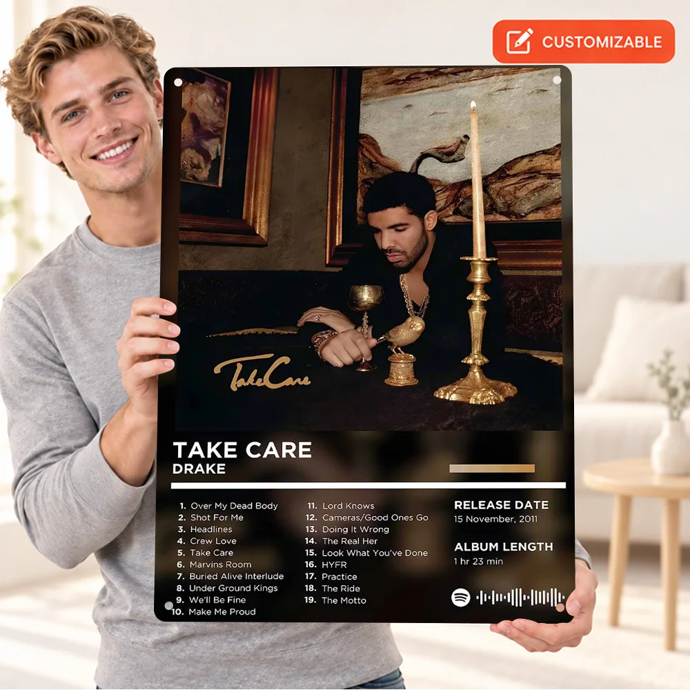 Drake Take Care Aluminum Poster Personalized Metal Sign Album Cover And Tracklist Design Wall Art For Bedroom Music Lover Gift