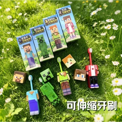 Anime my world Scalable Toothbrush Cute MC Figures Transformable Soft Bristled Toothbrush Fine Bristled Gifts view 2