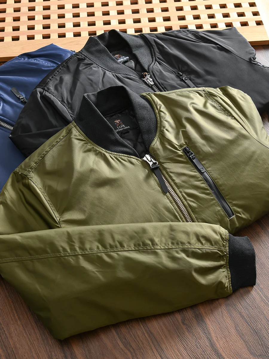 

OMD Company Single High Glossy Men's Autumn Winter Casual Baseball Collar Flight Jacket Cotton Outerwear Fashion Urban Style