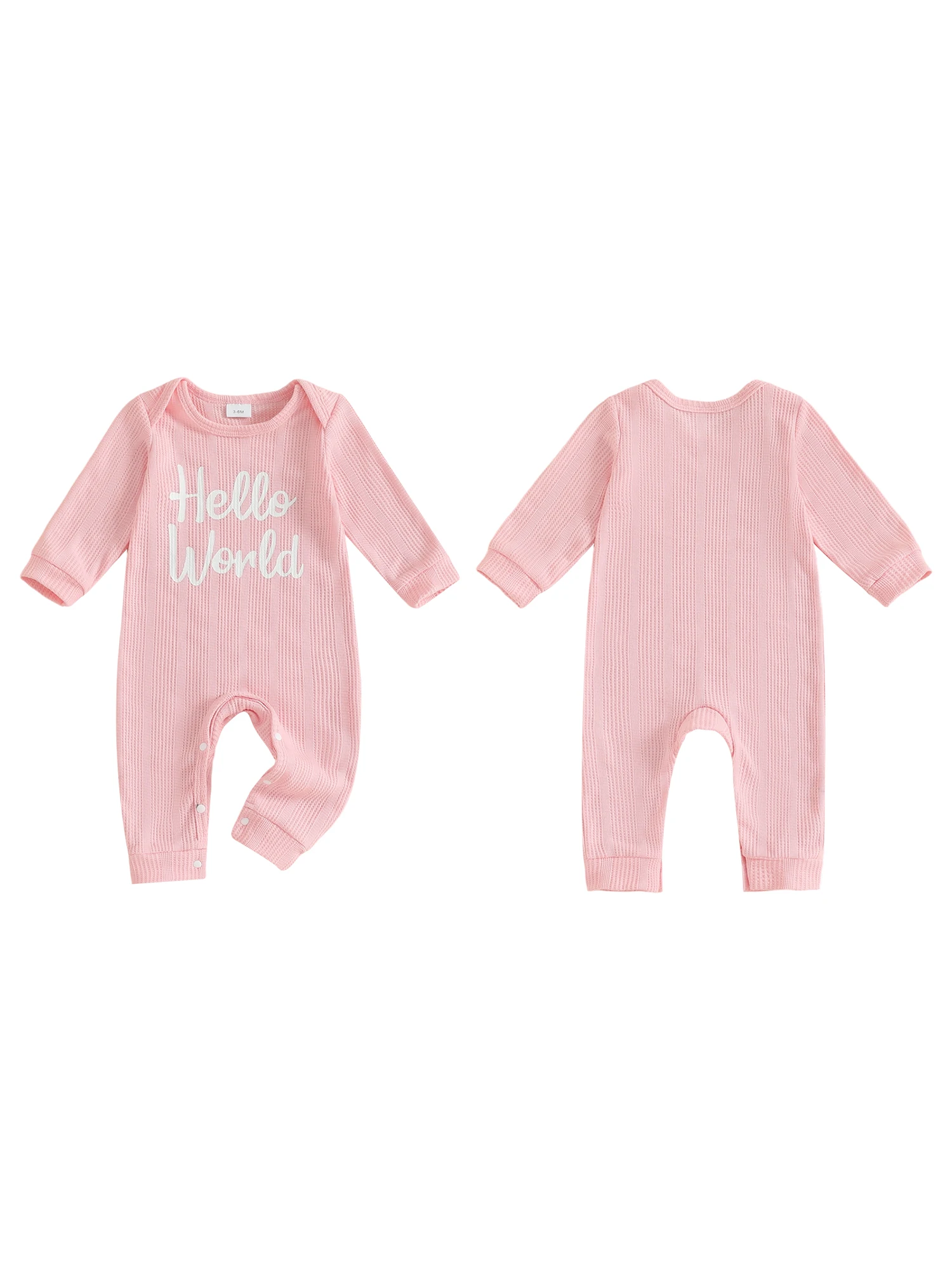 

Очаровательный вафельный комбинезон для маленьких девочек со стильными буквами, круглым вырезом и длинными рукавами — модный комбинезон для младенцев