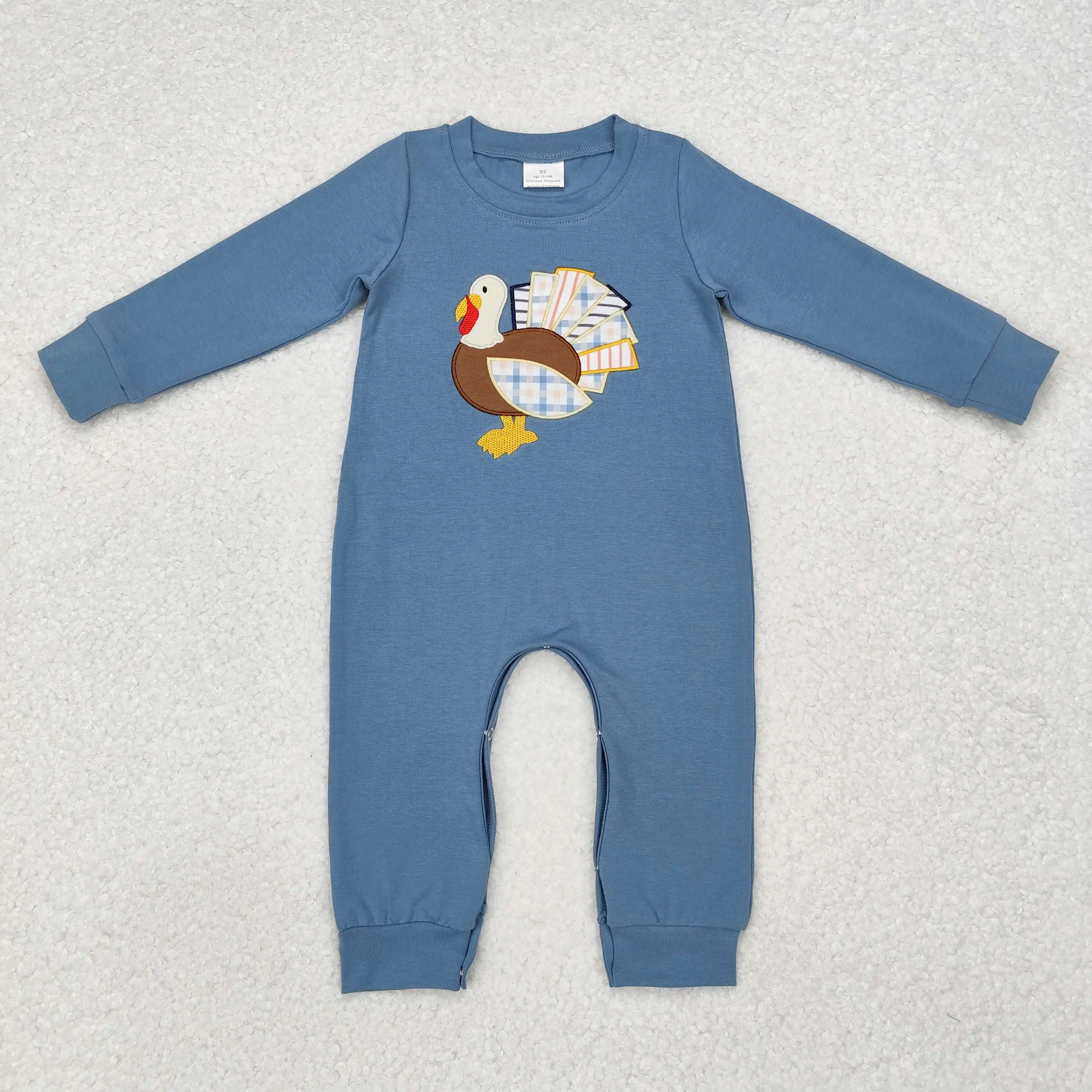 Wholesale Baby Boy Newborn One Piece Toddler Embroidery Turkey Romper Kids Children Long Sleeves Infant Thanksgiving Bubbles