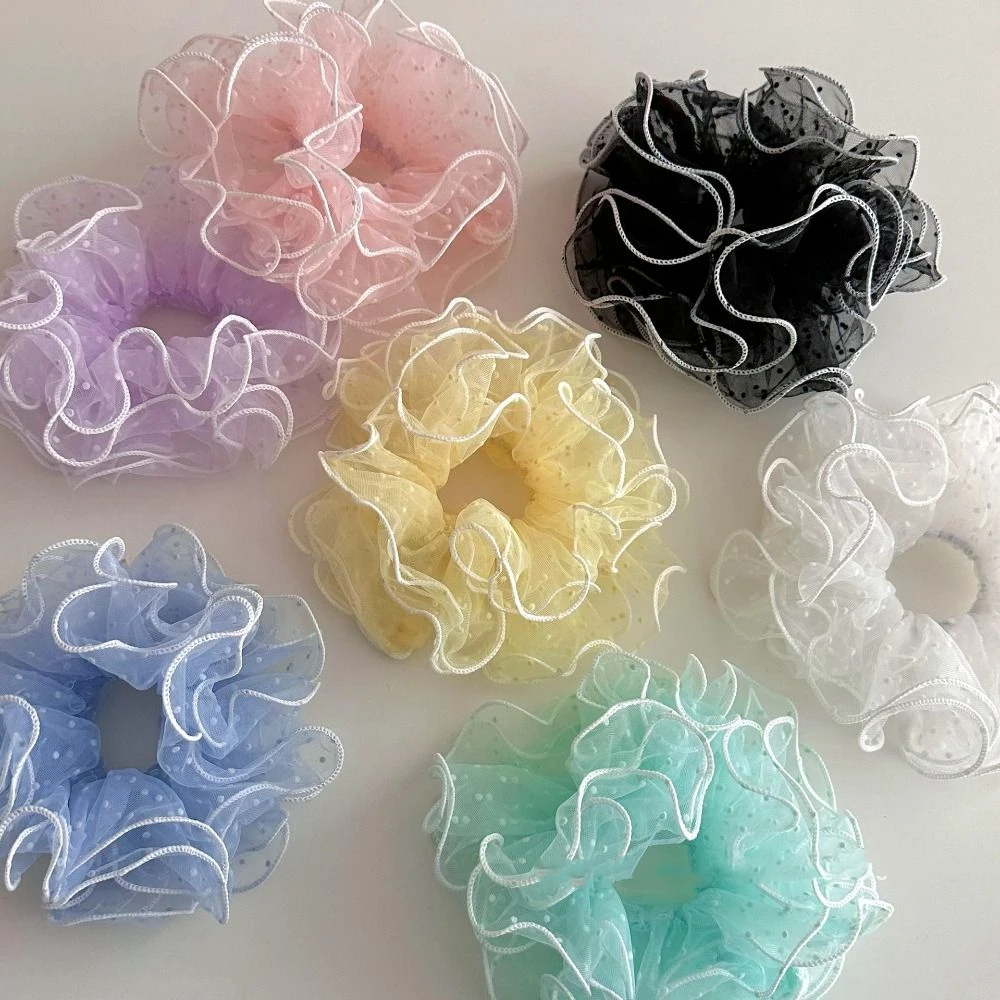 

Ins Summer Organza Scrunchies Chiffon Elastic Pleated Scrunchies Lace Sweet Dot Hair Ropes Rubber Bands