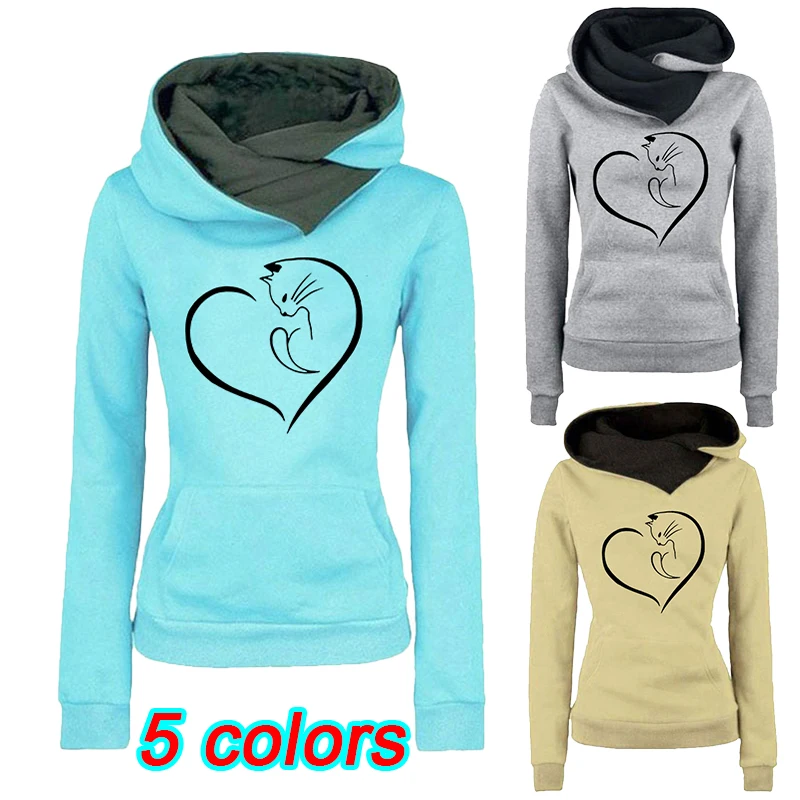 

Autumn and Winter Fashion Print Hooded Polo Collar High Collar Long Sleeve Hooded Sweatshirt Casual Pullover Sweater