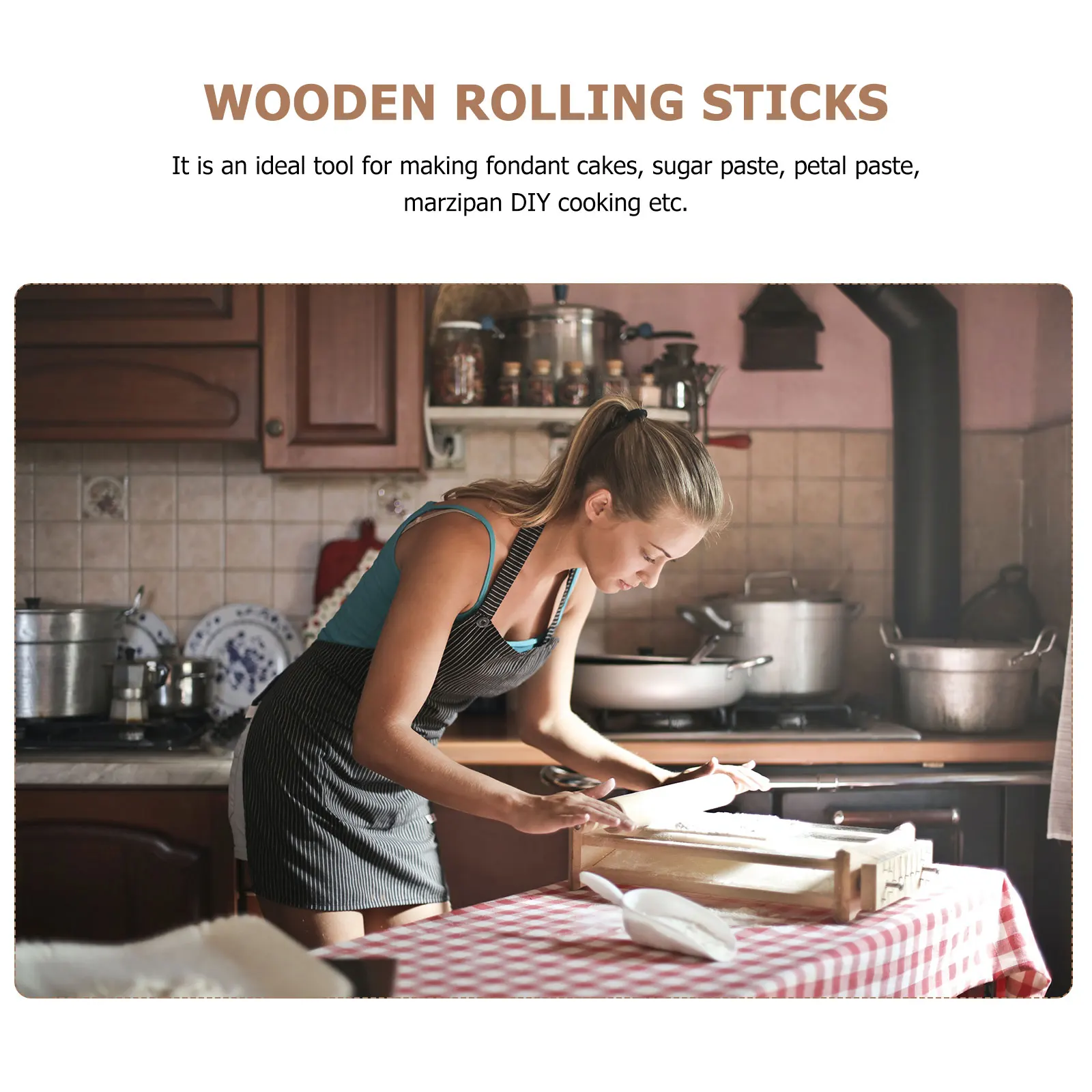 

4pcs Creative Embossing Rolling Pin Safe Use Practical Design Dough Rollers Bakeware Kitchen Tools Wooden H