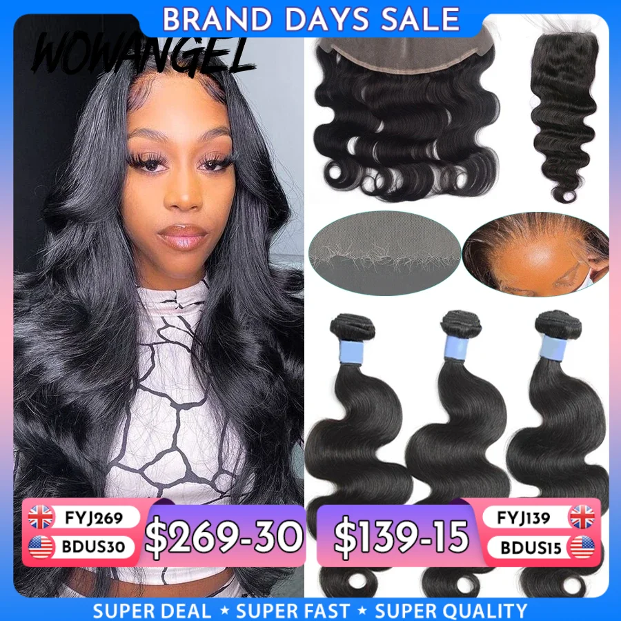 5x5/6x6/13x4/13x6 32 inch Body Wave Human Hair Bundles With HD Lace Frontal Brazilian Remy Hair Melt Skins Hair Weave Extension