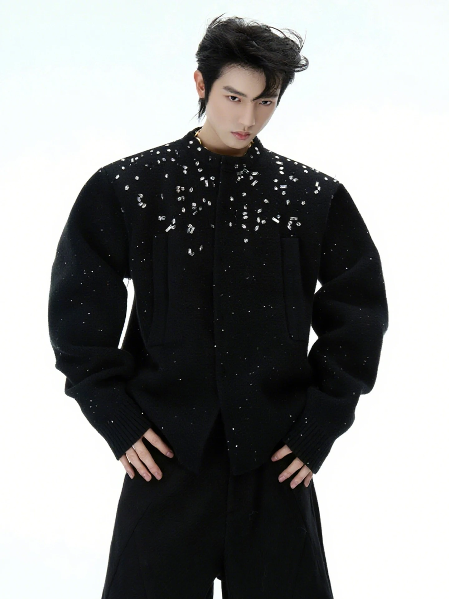 2025 Japanese Style INS Fashion Heavy Embellished Cardigan Sweater for Men Autumn Loose Handsome Casual High-end Knitted Jacket