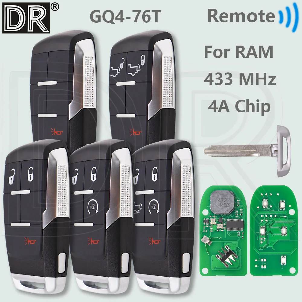 

DR GQ4-76T 4A Chip 433MHz Keyless Go Car Remote Key 68374994 For Dodge RAM Pickup HD 1500 2500 3500 4500 5500 2019-2021