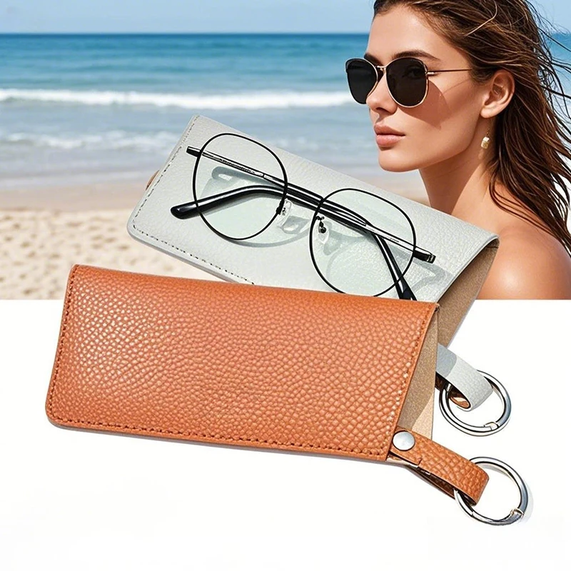 Estuche de lujo para gafas de mujer, estuches de bolsillo con soporte suave de cuero, bolsa de viaje delgada, llavero para gafas de sol