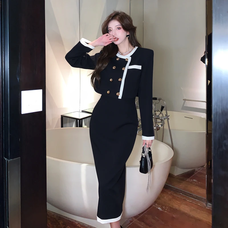 French Style Socialite Women's Short Jacket 2024 Autumn and Winter Elegant Office Lady High-end Suit Top Long SkirtTwo-piece Set