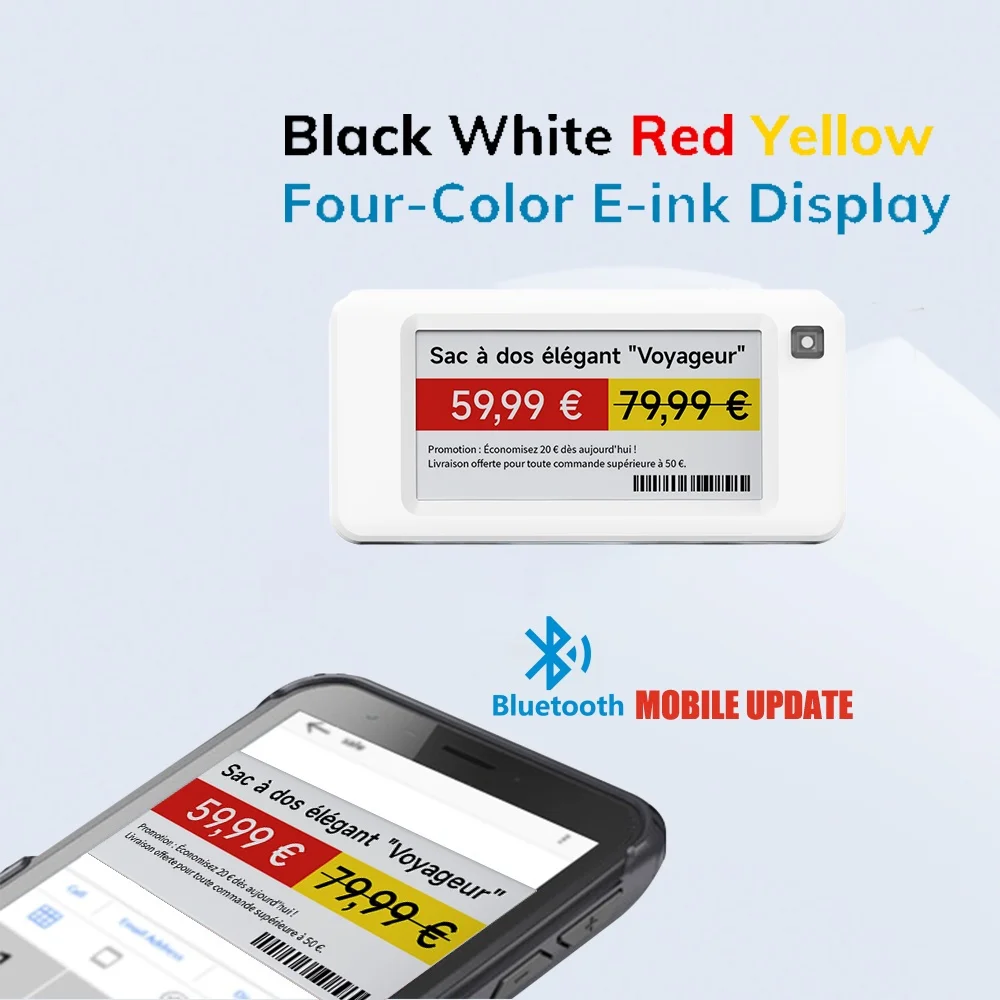 4 ألوان تحديث تطبيق الهاتف المحمول العلامة الرقمية Eink Epaper BLE ESL الرقمية E الحبر شارة السعر ESL ملصق الرف الإلكتروني العلامة الإلكترونية