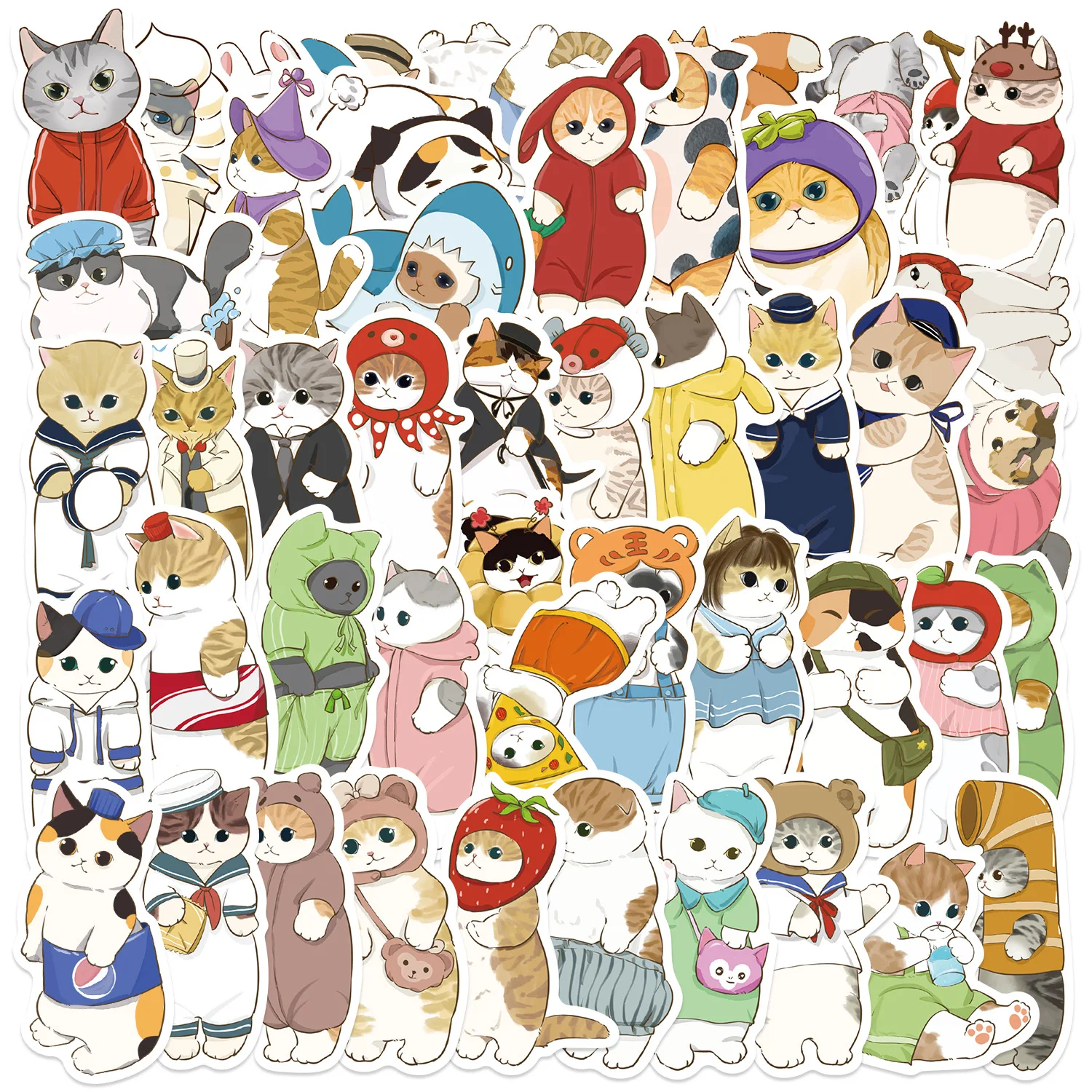 50pcs chat avec Hoo animaux dessin animé Graffiti autocollants bricolage téléphone guitare ordinateur portable valise tasse autocollant étanche enfants jouet