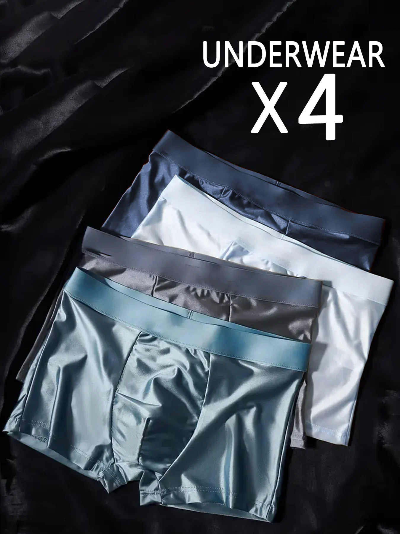 

4 шт., мужское нижнее белье из ледяного шелка, однотонные ультратонкие дышащие мягкие трусики для повседневного ношения ﻿
