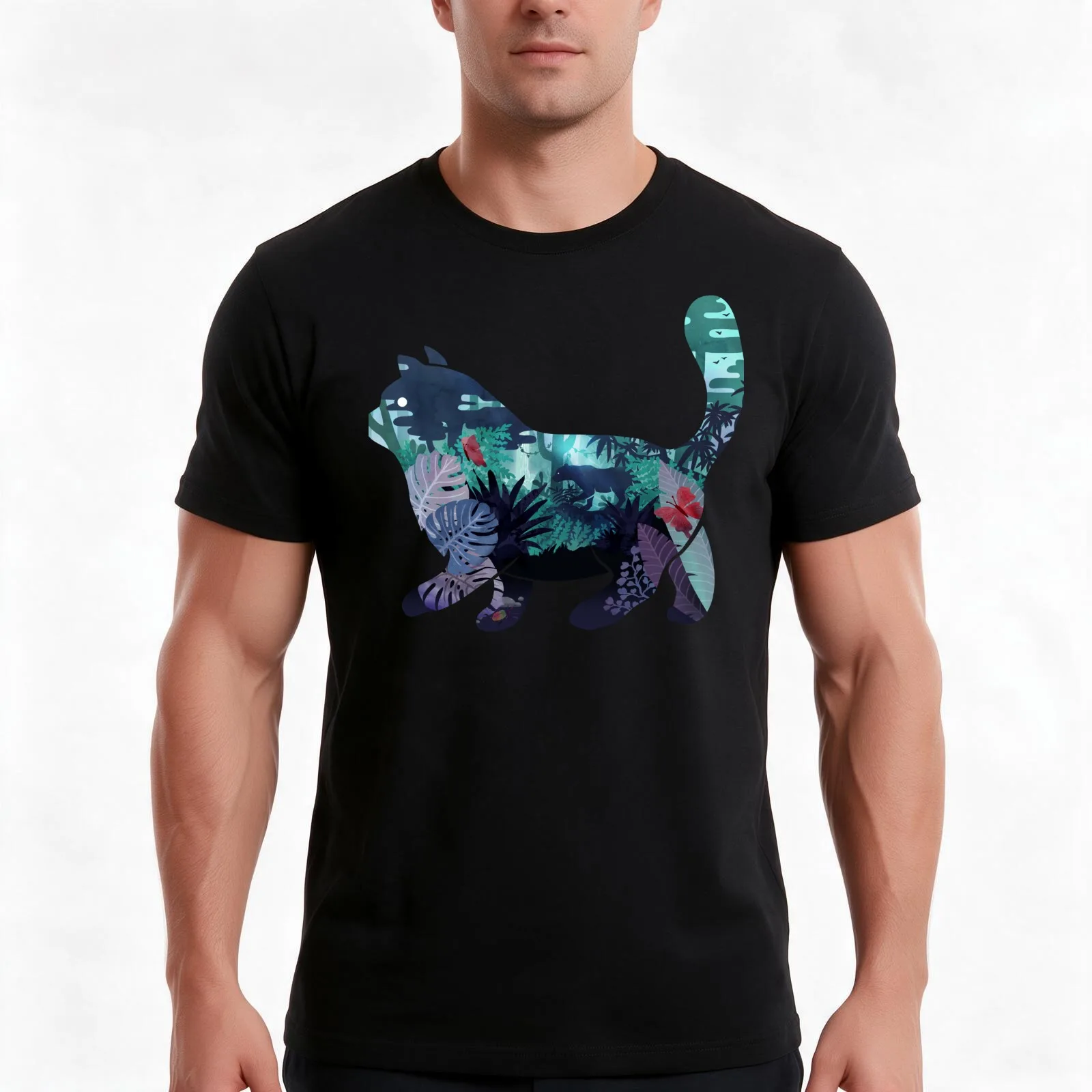 Wild (Jungle in Cat) T-Shirt, Summer Casual Cotton Tee, Oversized Streetwear Tops, Vintage Graphic Print, Loose Fit Short Sleeve
