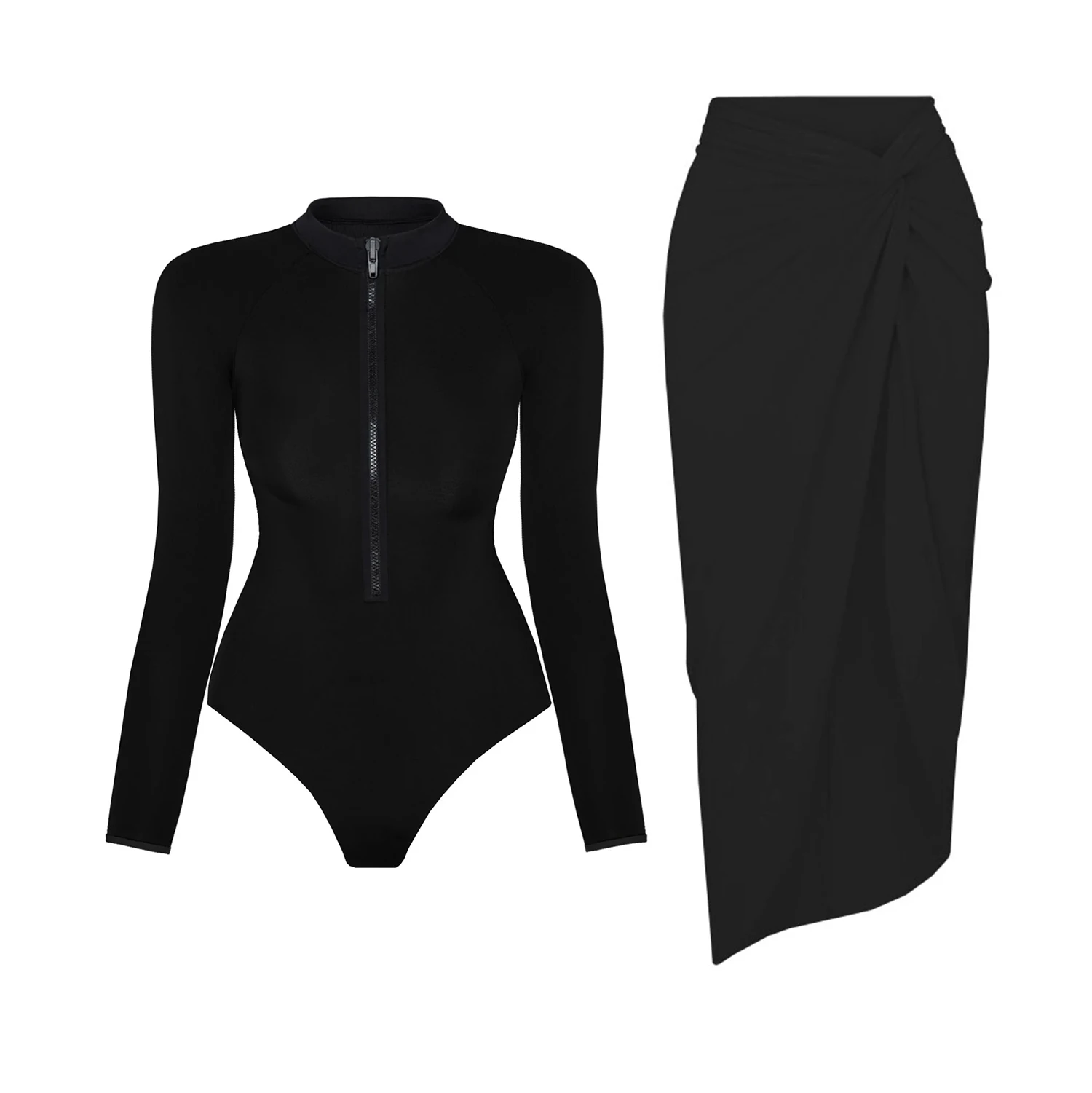 Black White Long Sleeve Swimsuit Women Swimwear 2025 Sexy Bikinis Female Biquini Patchwork Swim Suits Surf Bodysuit Beachwear