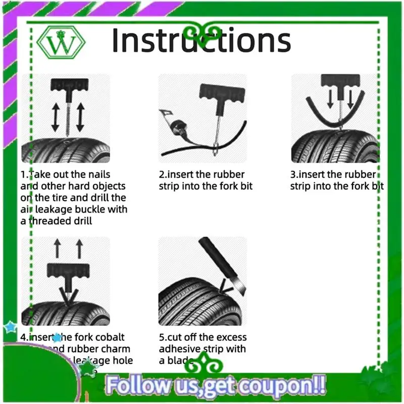 

AC34-Car Tire Repair Kit Puncture Plug Tools Tyre Puncture Emergency For Tire Strips Stirring Glue Repair Tool Kit 7Pcs Kit Dura