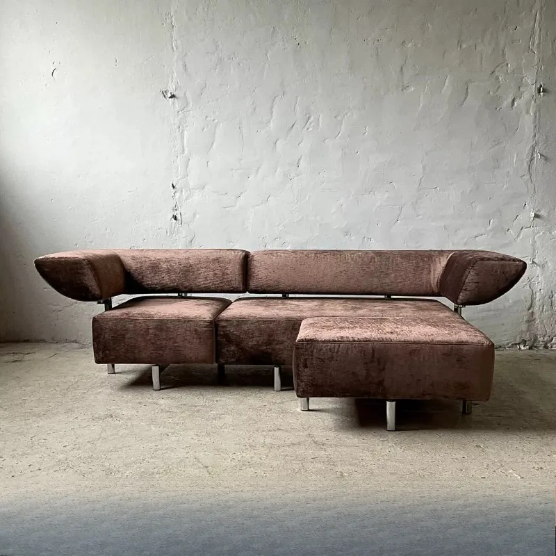 Medieval niche art geometric module dark brown sofa, creative design large armrest chenille flannel sofa