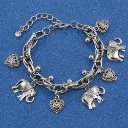 Vintage Elephant Heart Bracelet Bangle For Women Ethnic Chain Bohemian Beach Femme Dual Purpose Jewelry Bracelets Pulseiras Gift