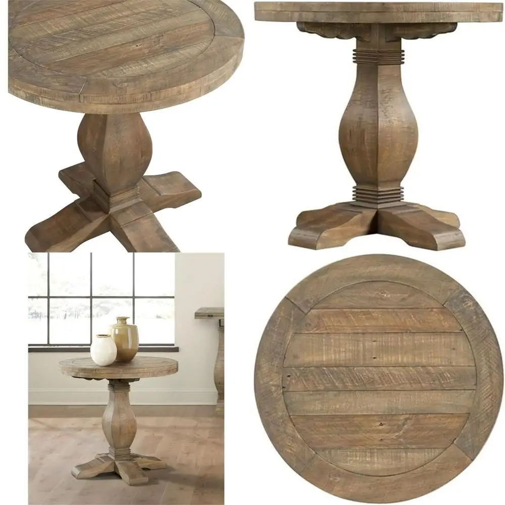 

Rustic Round End Side Table, Solid Wood, Nightstand, 26 W x 26 D x 25 H
