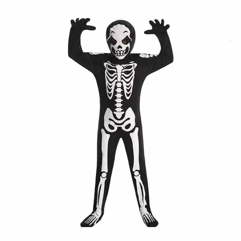 Halloween-Kostüm für Jungen, gruseliger Zombie, leuchtet im Dunkeln, bedruckter Skelett-Overall, Kinder-Karnevalsparty, gruseliger Geister-Horror-Overall