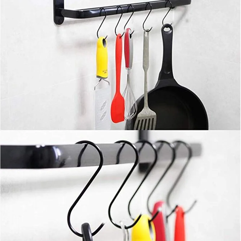 10PCS Metal S-Shape Hooks Kitchen Bedroom Black Railing S Hanger Hook Clasp Holder Hooks Hanging Storage Tools