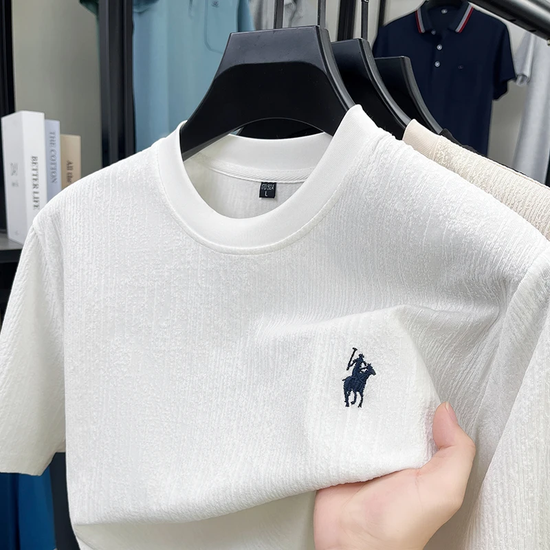 

Men's Summer Stripe Printed High end Brand Embroidered O-neck T-shirt New Fashionable Short Sleeved Comfortable Top Men's Wear