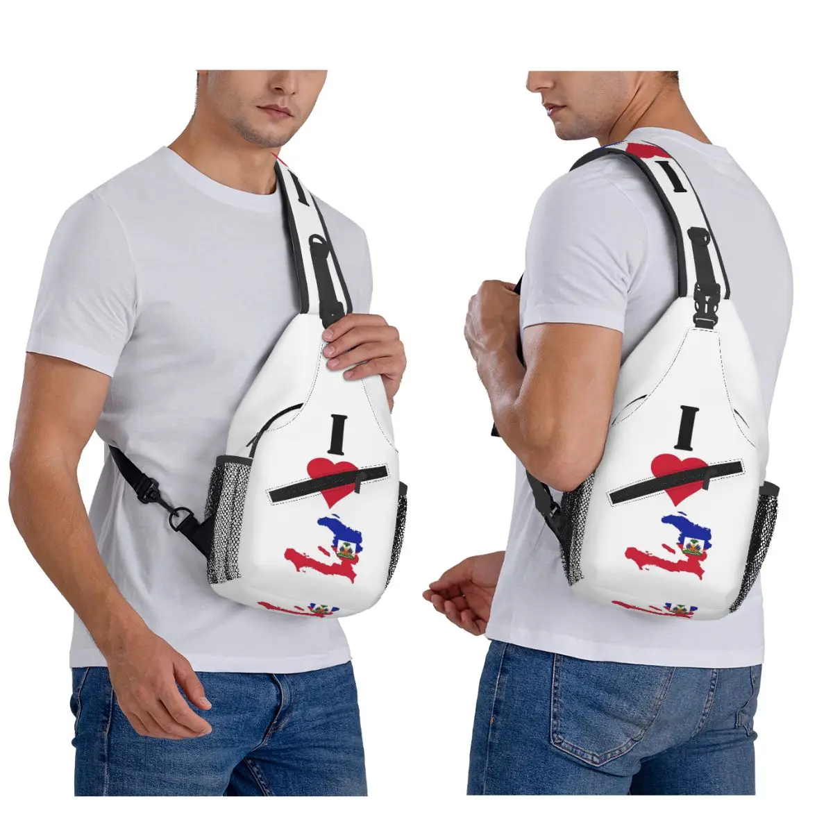 I Love Haiti Vertical I Heart Haitian National Flag Map Chest Bag Men Sling Crossbody Backpack Chest Bag Daypack Shoulder Bag