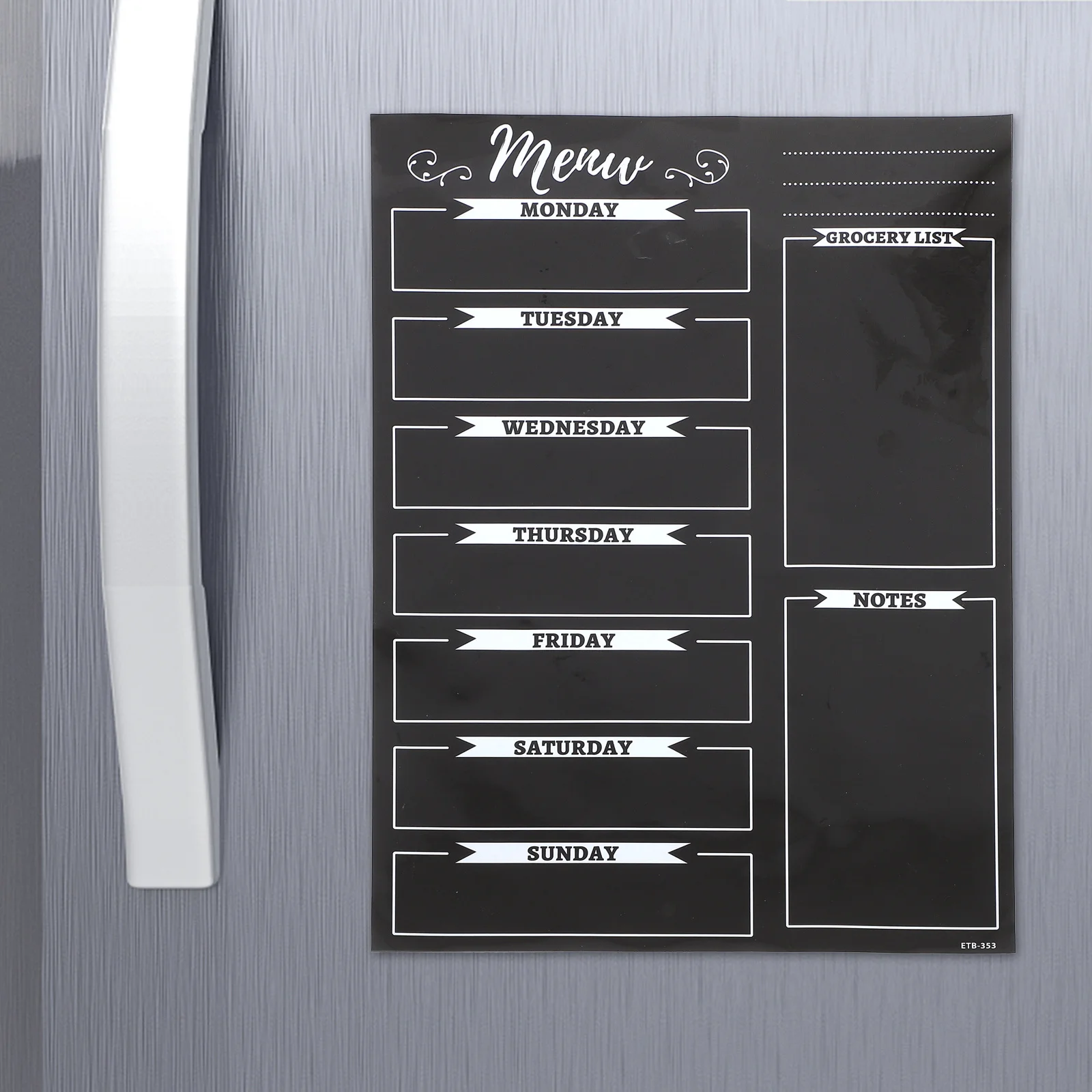 لوحة قائمة مغناطيسية للثلاجة، سبورة سوداء قابلة لإعادة الاستخدام، كتابة سلسة، مسح جاف، لوحة مسح جاف للمكتب المنزلي للثلاجة #3