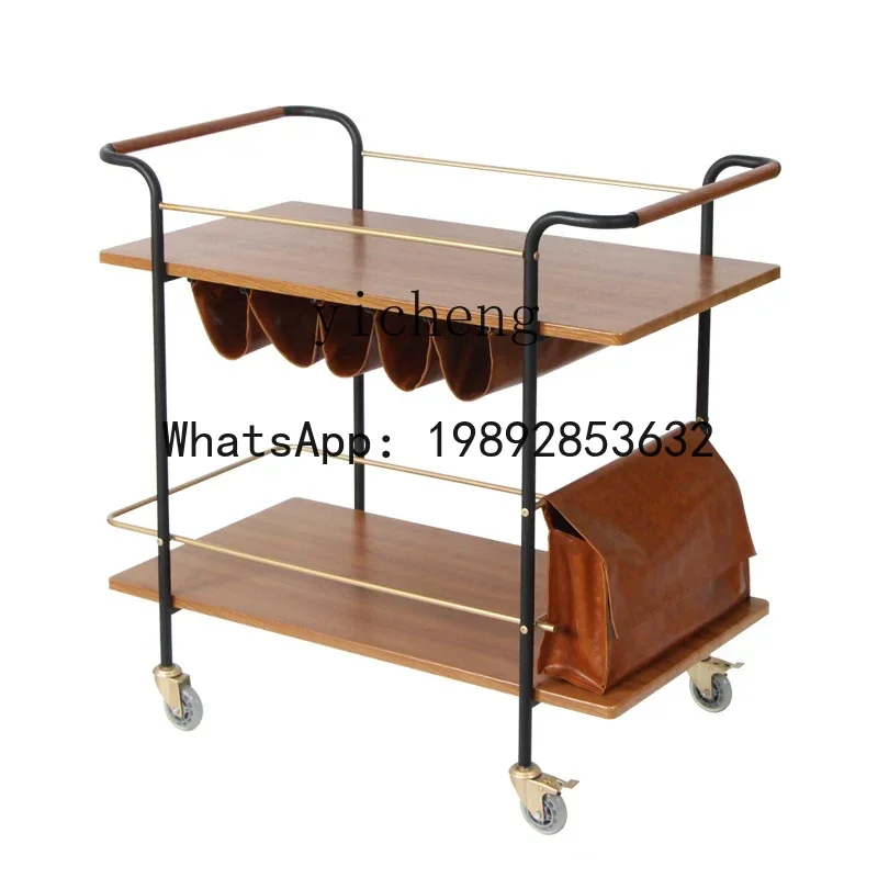 LYY    Home Mobile Trolley Silent Silent Hotel Food Delivery Cart Restaurant Red Wine Leather Wrought Iron Food Cart