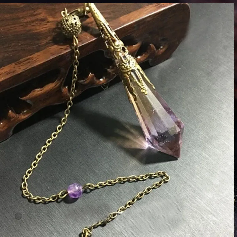 Ametrine Pendulum Natural Amethyst & Citrine Quartz Crystal Carved Facet Point Pendant Healing Dowsing Energy Balancing Necklace