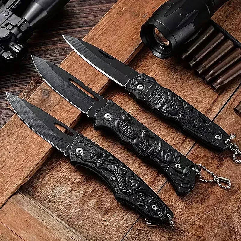 Outdoor Survival Folding  Art Embossing Handle Collectible Pocket Camping Knife