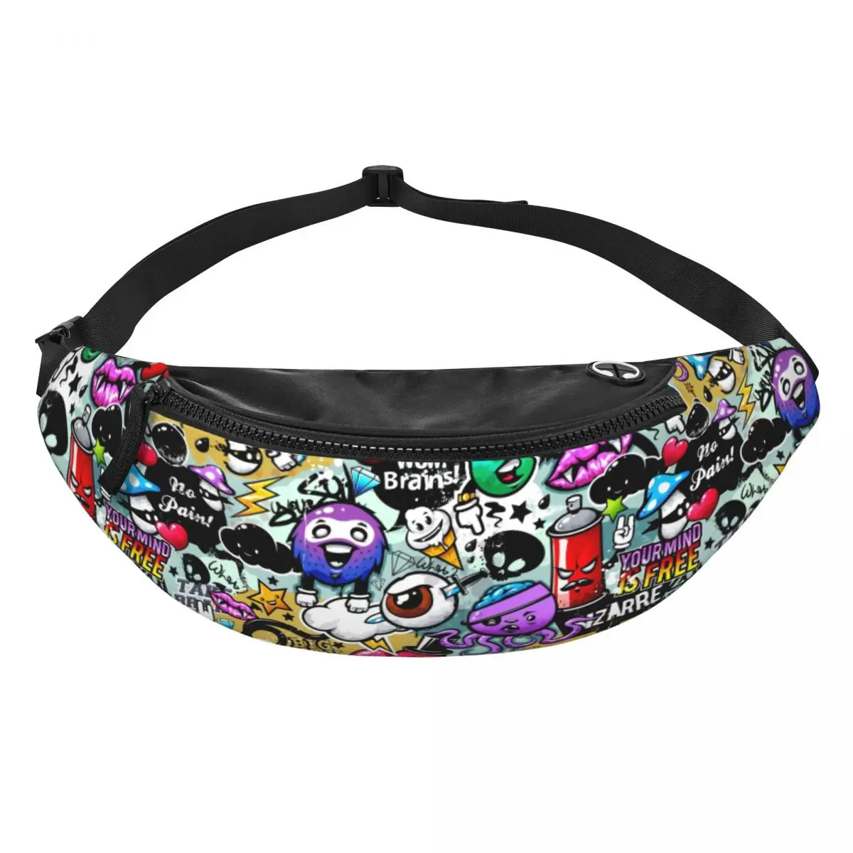 Custom Streetart Graffiti Cartoon Art Fanny Pack Women Men Cool Crossbody Waist Bag for Travel Cycling Phone Money Pouch