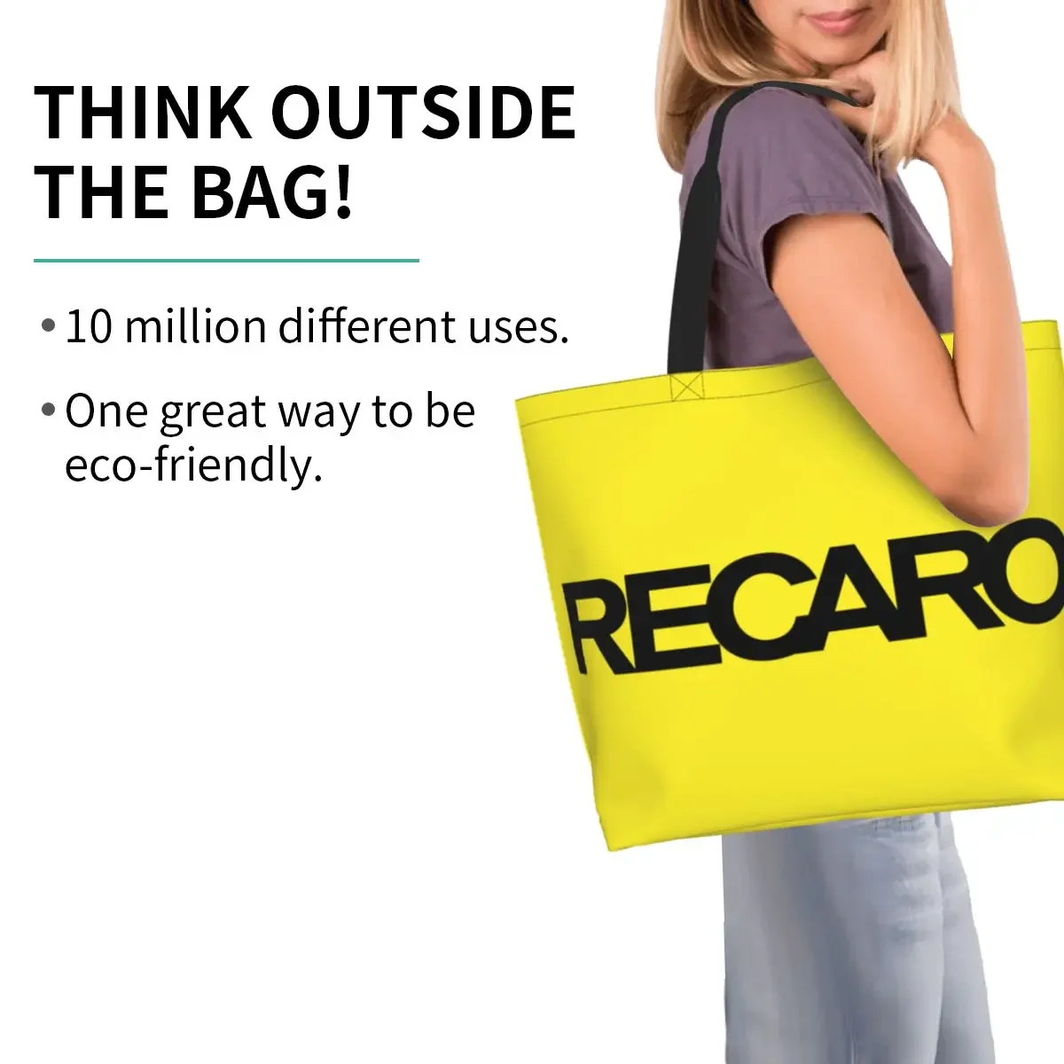 Recaros Logo Groceries Shopping Bags Funny Printing Canvas Shopper Shoulder Tote Bags Large Capacity Durable Handbag