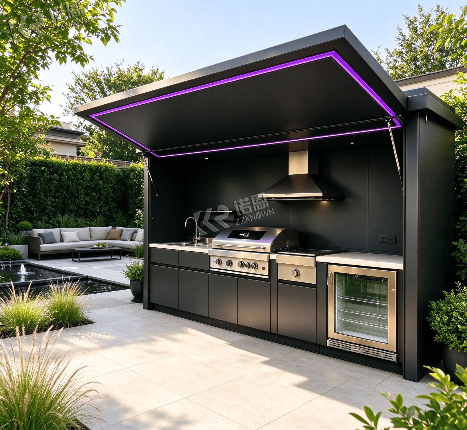 Aluminum BBQ Grill Cabinet Supplier Outdoor Kitchen Island Modular Grill Station Marble Countertop Mediterranean Design OEM ODM