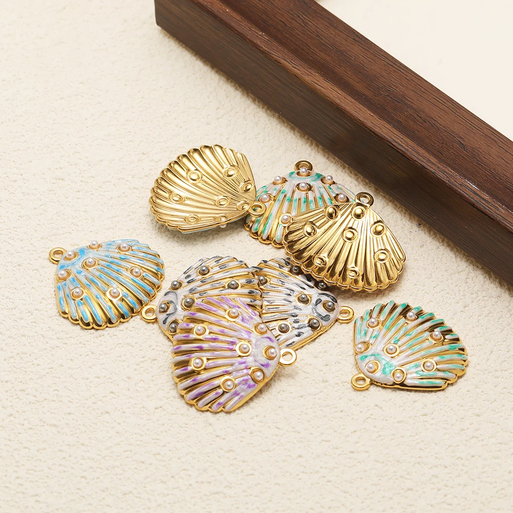 4 Stück Edelstahl-Emaille-Muschelperlen-Anhänger für DIY-Halsketten, Anhänger, Schmuckzubehör für Mädchen, Ohrringe, Bastelzubehör – Detail 5
