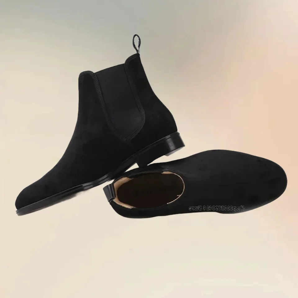 

Brown Flock Slip On Chelsea Boots Fashion Classic Style Men Shoes Novel Handcraft Party Comfort Autumn Winter Men Casual Shoes