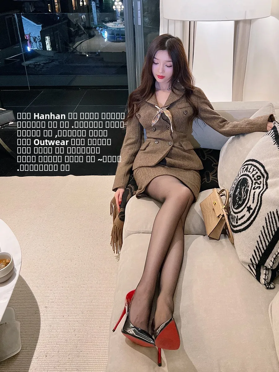 

Костюм Winema Xiaoxue из шерстяной ткани с зауженной талией в корейском стиле, модный комплект для женщин, можно носить под пальто.