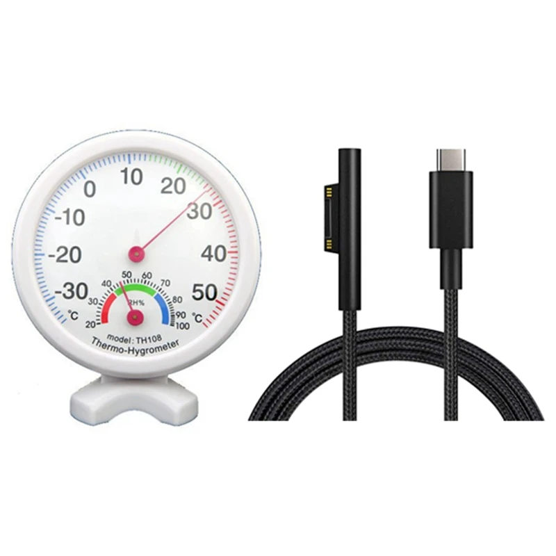 Hygrometer Humidity Thermometer Temp/Temperature Meter & Nylon Braided USB-C Charging Cable For Surface Pro 6/5/4/3