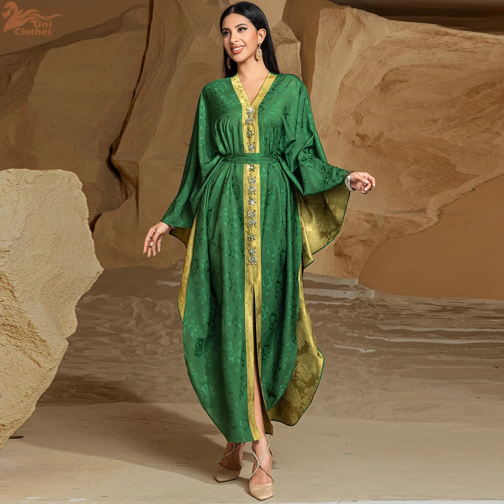 

Dubai Batwing Satin Abaya Diamonds Muslim Kaftan Maxi Dress Abayas For 2025 Women Kebaya Robe Caftan Marocain Femme Vestidos