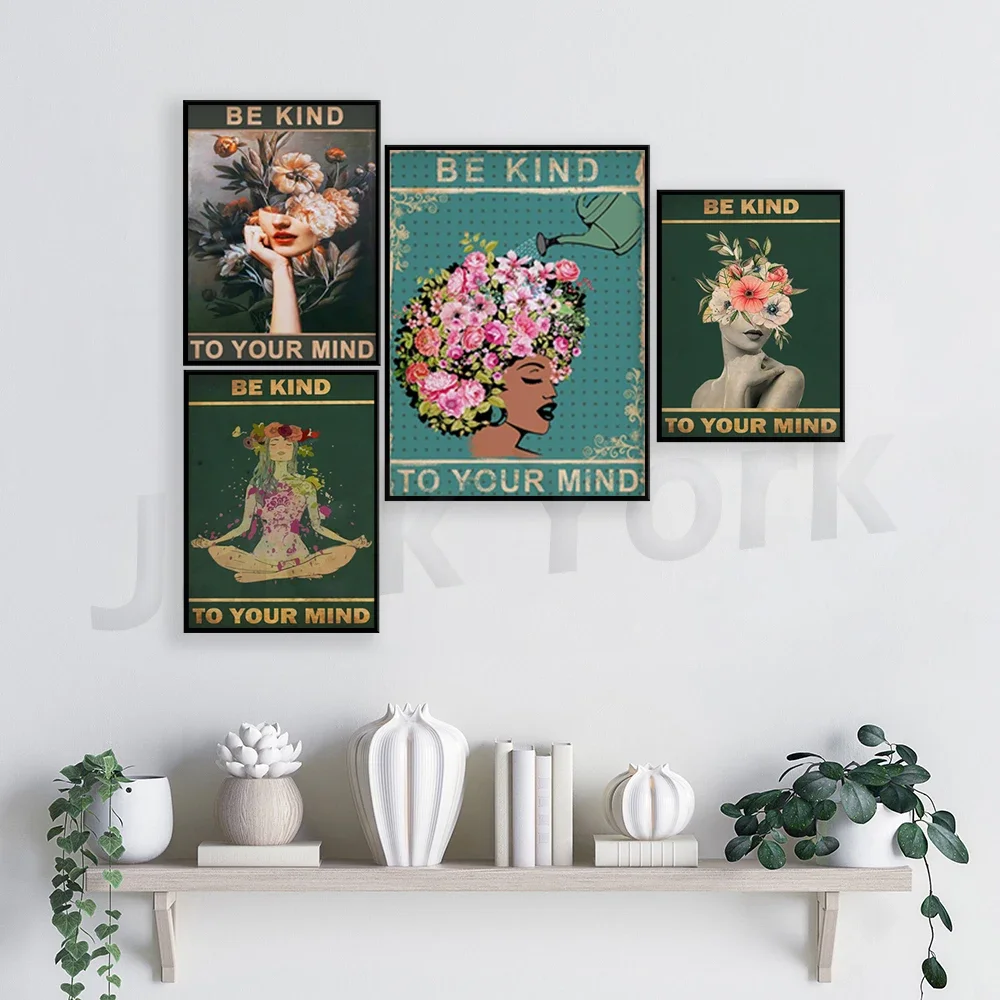 Be Kind To Your Mind Poster, Yoga Print, Floral Poster, Floral Print, Garden Art, Wall Art Decor, Vintage Poster, Vintage Print,