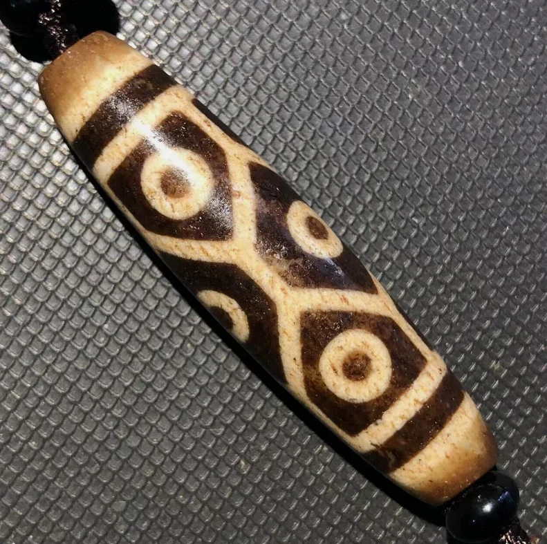 Magic Power Tibetan Old Agate longevity 9Eye Totem dZi Bead pendant14*56mmC2050